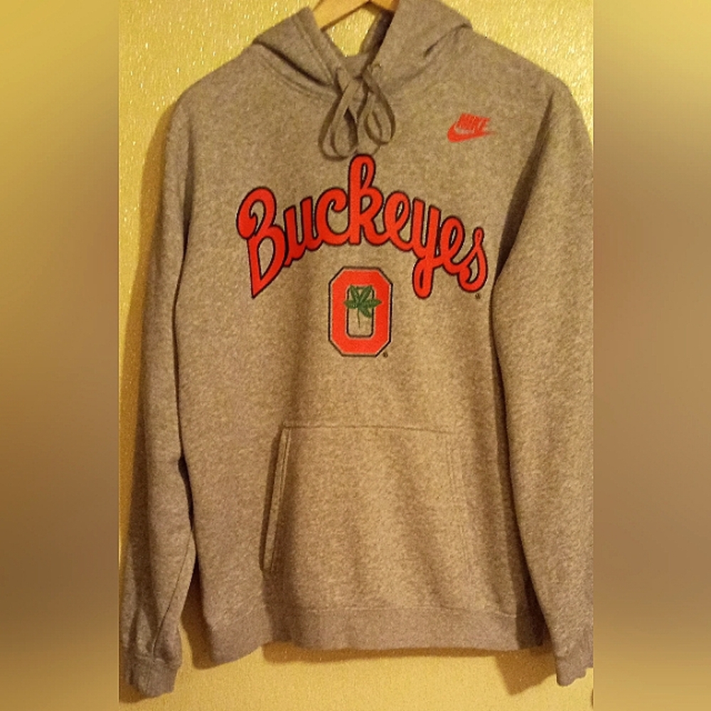 MEDIUM MEN'S NIKE OHIO BUCKEYE HOODIE FLEECE PULLOVER GRAY.